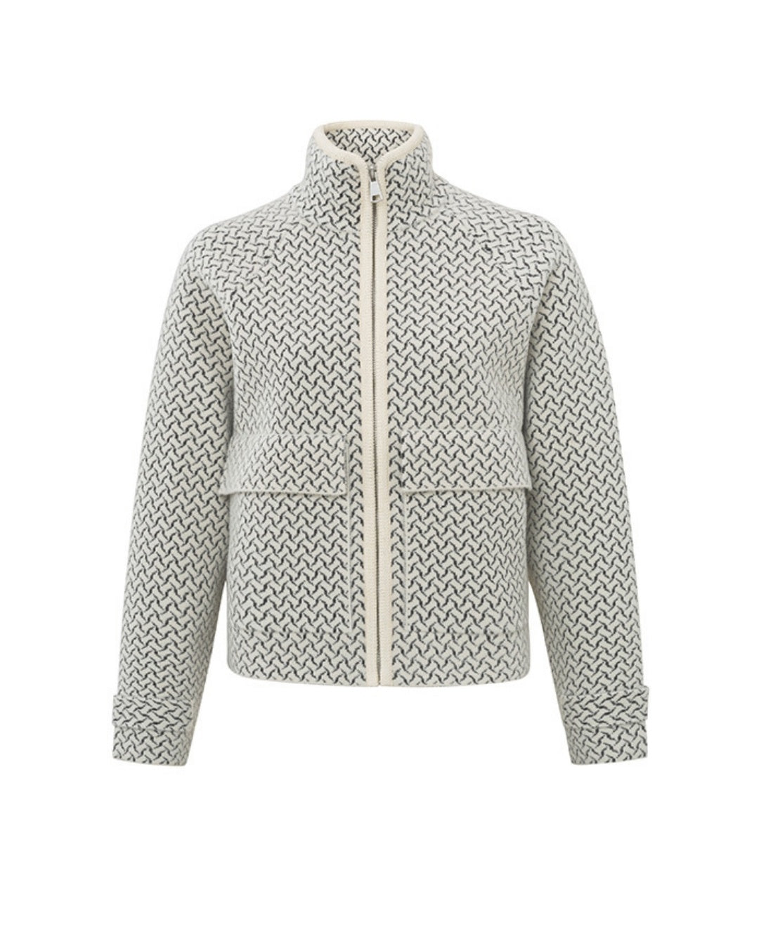 Knitted Print Jacket With Pockets