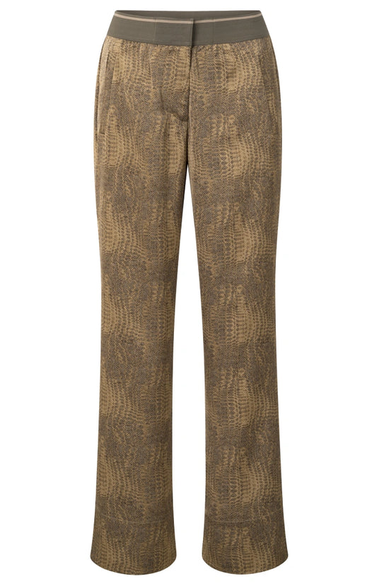 01-301115-403 Woven Printed Wide Leg Trouser with elastic waistbanc