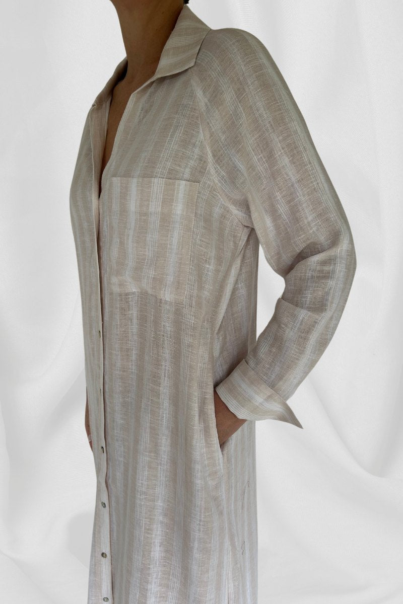 Striped linen dress with slits