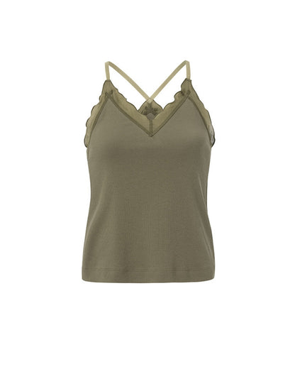 Rib Singlet with Woven Details