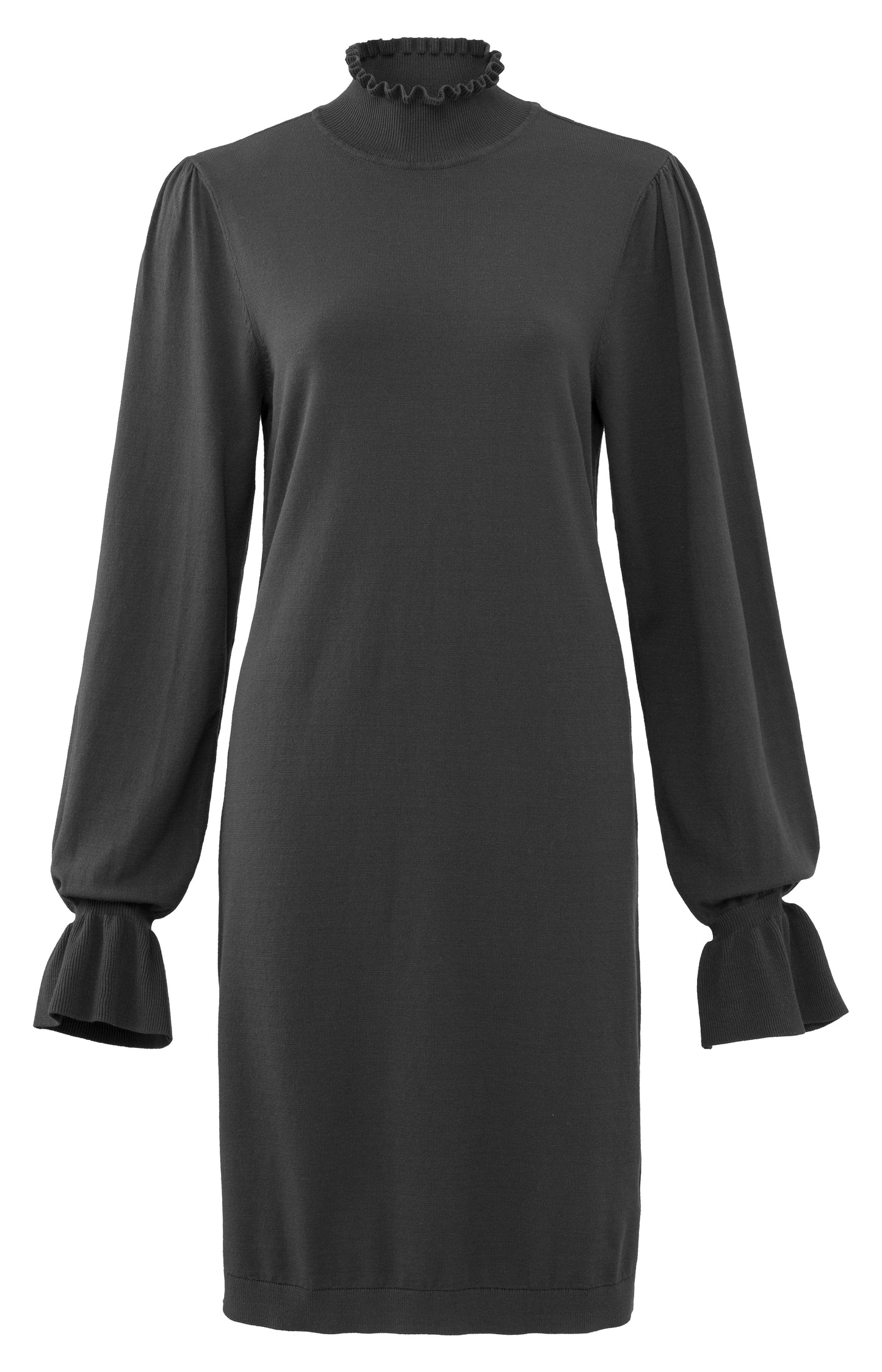 Ruffle Neckline with Puff Sleeve Dress